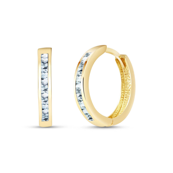 Galaxy Gold Products Jewelry - 14K. SOLID GOLD HOOP HUGGIE EARRING WITH AQUAMARINES (Yellow Gold)